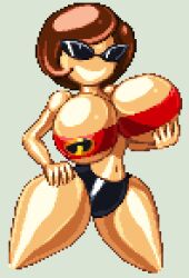 ass black_bottomwear breasts casetermk crossover elastigirl helen_parr huge_ass huge_breasts knick_knack narrow_waist pixar red_topwear smile sunglasses sunnification sunny_miami super_suit superhero the_incredibles thighs transformation