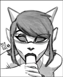 alien alien_humanoid archvile_(artist) black_lipstick blowjob glasses headgear headwear homestuck homestuck_troll horn horns humanoid humanoid_alien lipstick makeup monochrome oral shades sketch sunglasses terezi_pyrope troll