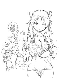 1boy 1boy2girls 2girls 2girls1boy background_characters big_breasts black_and_white black_panties black_tank_top blush blush_lines blushing_male braless breasts cleavage colorless cool-kyou_shinja curvy curvy_body curvy_female curvy_figure curvy_hips dragon dragon_girl dragon_horns dragon_humanoid drawing eyes_half_open female female_focus female_humanoid flustered greyscale hair hi_res high_resolution highres horn horned_humanoid horns hourglass_figure huge_breasts human kobayashi-san_chi_no_maidragon large_breasts long_hair looking_at_viewer lucoa lucoa_(maidragon) magatsuchi_shouta male male_human miss_kobayashi's_dragon_maid monochrome no_bra no_color no_dialogue no_visible_genitalia official_art panties petla question question_mark quetzalcoatl_(dragon_maid) quetzalpetlatl_(dragon_maid) short_shorts simple_background sister sisters sketch slit_pupils smaller_male speech_bubble standing stolen_clothes sweat sweatdrop sweating sweaty sweaty_body sweaty_breasts tank_top tank_top_lift textless thief topless topless_female underboob underwear undressed undressing very_long_hair voluptuous voluptuous_female wearing_others_clothes white_background wide_hips