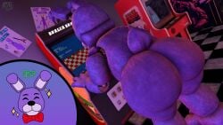 3d_(artwork) absurd_res animatronic anthro arcade arcade_machine ass big_butt bonnie_(fnaf) bow_tie checkered checkered_floor classic_bonnie_(fnaf) digital_media_(artwork) drawing drawing_(object) eyebrows five_nights_at_freddy's five_nights_at_freddy's_(2014) gameplay_mechanics gaming happy hi_res lagomorph leporid life_(gaming) machine male male_focus male_only mammal nsg_editor nude playing_video_game presenting presenting_hindquarters rabbit raised_tail robot scottgames solo source_filmmaker_(artwork) tail thick_thighs wide_hips widescreen