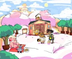 animal_crossing belly breasts female giantess huge_breasts isabelle_(animal_crossing) merengue_(animal_crossing) obese obese_female raymond_(animal_crossing) rchammer tom_nook