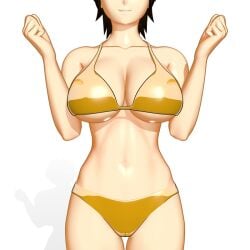 1girls 3d animated bikini golden_bikini huge_breasts kyropim pimkyro pressing_breasts_together solo_female tagme