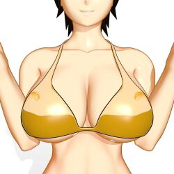 1girls 3d animated bikini golden_bikini huge_breasts kyropim pimkyro pressing_breasts_together solo_female tagme