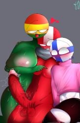 1boy 1futa 1girls 2d 44waa29304 areolae artist_signature balls big_breasts bolivia_(countryhumans) breasts clothed clothing countryhumans countryhumans_girl erection female femboy finland_(countryhumans) fully_clothed futanari grey_background huge_cock humanoid humanoid_penis male nipples nude penis peru_(countryhumans) simple_background sitting watermark