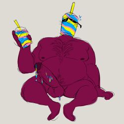 1boy big_penis biggie_slurps cum drink faceless_male hair hairy hairy_male ladpear leaking_cum male_focus male_only object_head oc penis slurpee sunglasses