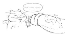 2024 anthro closed_eyes dialogue domestic_cat dragon_ball english_text erection felid feline felis genitals korin_(dragon_ball) male male/male mammal moobs nipples overweight overweight_male penis simple_background solo_focus text troopboob white_background