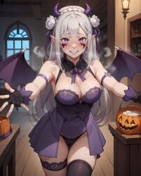 1girls absurd_res ai_generated big_breasts black_panties blush blush blush_lines breasts cameltoe curvy curvy_figure demon_horns elf elf_ears elf_female elf_girl emilia_(re:zero) female female flower_in_hair hair hair_between_eyes hair_ornament halloween halloween_costume high_resolution highres horns indoorsskirt lewdcreationsai outstretched_arms panties pointy_ears purple_eyes re:zero_kara_hajimeru_isekai_seikatsu ribbon sexually_suggestive smile stable_diffusion steam steaming_body steamy_breath sweat sweatdrop sweating sweaty tagme thick thick_legs thick_thighs thighhighs thighs vampire