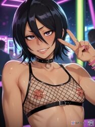 ai_generated bleach female geasseros kuchiki_rukia pierced_nipples piercing showing_breasts solo