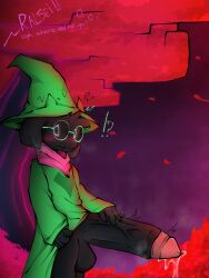 1boy 2d anthro anthro_male anthro_only caprine deltarune furry furry_male furry_only hiding_erection humanoid humanoid_male humanoid_only male male_only mammal mammal_humanoid massive_penis panting precum ralsei ralsei_(deltarune) ralsei_with_black_fur solo steam sweat undertale_(series)