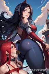 1futa 1girls ai_generated black_hair coprophagia female futanari futarush irelia_xan katarina_du_couteau league_of_legends red_hair ryona scat sultryspark