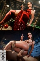 1boy 1girls 3d ana_de_armas areolae ass ass_focus ballerina_(film) ballerina_(john_wick) breasts brown_hair butt_focus call_of_duty call_of_duty_black_ops_6 cum cum_in_pussy cum_inside currysfm dress eve_macarro gun hips indoors light-skinned_female light-skinned_male light_skin naked naked_female nipples nude nude_female red_dress stockings thighs vagina vaginal_penetration vaginal_sex