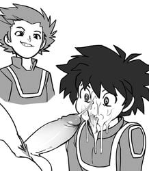 2boys anonanim cum cum_in_mouth facial gay grin hitoshi_shinso izuku_midoriya male male_only mind_control multiple_boys my_hero_academia penis tongue tongue_out yaoi