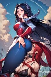 1futa 1girls ai_generated black_hair female futanari futarush irelia_xan katarina_du_couteau league_of_legends red_hair ryona sultryspark