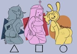 3girls adventure_time ass breasts female fionna_the_human_girl kross_draws marceline nude princess_bubblegum tagme