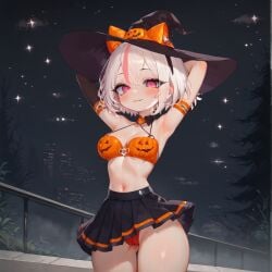 1girls ai_generated armpits ass bikini blush breasts hair_ornament halloween halloween_costume looking_at_viewer pink_eyes pussy smile stable_diffusion syahata syahata's_bad_day uwuia white_hair witch witch_hat