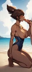 ai_generated beach blowjob breasts clothed_female_nude_male fellatio league_of_legends swimsuit taliyah