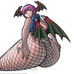 1girls alternate_version_available ass ass_focus ass_grab big_ass bottomless capcom darkstalkers grabbing_own_ass hoodie huge_ass jacket kairasin leggings lilith_aensland looking_at_viewer purple_hair red_eyes short_hair succubus thick thick_ass thick_thighs wings