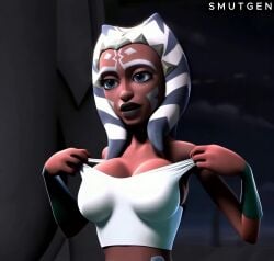 ahsoka_tano ai_generated alien_girl animated busty cleavage clone_wars full_lips large_breasts on_model orange_skin playing_with_breasts smutgen star_wars tagme tank_top teasing togruta video