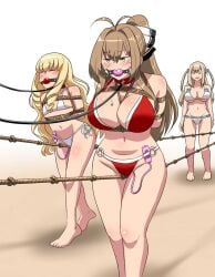 3girls amagi_brilliant_park arms_behind_back ball_gag big_breasts blonde_hair bondage bound bound_arms bound_breasts bound_torso breasts brown_hair collar egg_vibrator embarrassed female femsub gag gagged imbsengirl large_breasts latifa_fleuranza leash leash_and_collar leashed_collar multiple_girls multiple_subs red_swimsuit rope_bondage rope_harness rope_walking sento_isuzu small_breasts swimsuit swimsuit_bottom swimsuit_top sylphy_(amaburi) tagme two_piece_swimsuit vibrator vibrator_in_pussy walking white_swimsuit