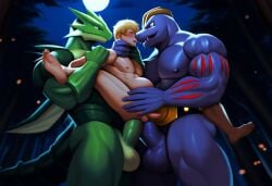 2pokemon 3boys 3males abdominal_bulge ai_generated anal balls ballsack biceps big_cock big_cocks big_dom_small_sub blonde_hair blush boner carrying carrying_partner choking cock dick dominant dominant_male domination double_anal double_anal_penetration double_penetration erect_penis erection forest gay hand_around_neck hand_on_neck holding_neck legs_spread machoke male male/male/male male_focus male_nipples male_only muscular muscular_arms muscular_chest muscular_male muscular_thighs nintendo nipples nude nuts nutsack outdoors pecs pectorals penis pokemon pokemon_(species) pokemon_on_male pokemon_penetrating questionable_consent rough_sex scyther size_difference smile spread_legs standing stomach_bulge threesome yaoi