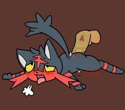 1boy 2018 ahe_gao ambiguous_gender ambiguous_penetration ass balls black_eyes black_fur blush brown_background cum cum_inside deadxqueen disembodied_penis duo feline feral furry heavy_breathing human interspecies litten lying male male_on_feral nintendo nude on_front paws penetration penis pokémon_(species) pokemon pokemon_(species) pokemon_sm red_fur reddened_butt sex simple_background solo solo_focus spread_legs tail testicles tongue tongue_out toony veins veiny_penis video_games wet whiskers yellow_sclera