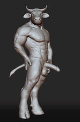 1male 2011 3d abs anthro balls bovine cattle cloven_hooves contrapposto digitigrade erection glans grey_background hand_on_butt hand_on_hip hand_on_penis hooved_fingers hooves horn humanoid_hands humanoid_penis looking_at_viewer male male_only mammal model model_sheet muscular muscular_male navel nipples nude penis pose realistic retracted_foreskin sculpt sidesack simple_background solo standing tail_tuft tergos thick_neck three-quarter_view tuft uncut vein veiny_muscles zbrush