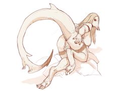 1futa anthro anus backsack balls breasts clothing colored_sketch dickgirl fish futanari hand_on_butt intersex legwear marine monochrome nipple_piercing nipples oouna piercing solo solo_futa spearfish stockings