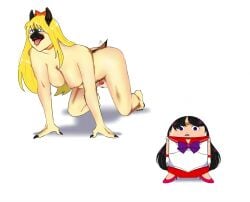 2021 asian_clothing black_claws blonde_hair blue_eyes claws clothing digital_drawing_(artwork) digital_media_(artwork) duo east_asian_clothing english_description female feral fire_hydrant footwear hair high_heels inanimate_transformation japanese_clothing japanese_school_uniform long_hair mid_transformation minako_aino nude nude_female opals pink_clothing pink_footwear pink_high_heels rei_hino sailor_moon_(series) sailor_scout sailor_venus school_uniform serafuku shadow shoes simple_background species_transformation tongue tongue_out transformation uhoh uniform white_background