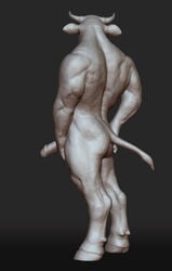 2011 3d anthro ass back_muscles bovine cattle cloven_hooves contrapposto digitigrade erection glans grey_background hand_on_butt hand_on_hip hand_on_penis hooved_fingers hooves horn humanoid_hands humanoid_penis looking_away male mammal model model_sheet muscular muscular_back muscular_male nude penis pose realistic rear_view retracted_foreskin sculpt simple_background solo standing tail_tuft tergos thick_neck three-quarter_view tuft uncut vein veiny_muscles zbrush