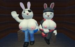 2girls 3d ass beanie beanie_hat big_ass big_breasts breasts breasts_out brella_(piggy) bunny_(piggy) bunny_ears bunny_girl decay_(piggy) eyepatch furry furry_female furry_only half-dressed half_naked looking_at_viewer nice_ass piggy_(game) roblox roblox_game siblings sisters vore_lover1234 waving waving_at_viewer