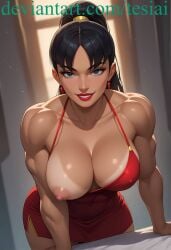 abs ai_generated ass big_ass big_breasts breasts crime_syndicate dc dc_comics dress justice_league:_crisis_on_two_earths mary_batson muscular muscular_female superwoman superwoman_(mary_batson) tesiai thick_thighs thunder_thighs wide_hips