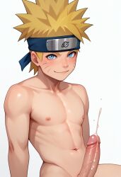 1boy abdomen ai_generated alone angle at balls big cock cum erection eyes face hair holds huge legs looking low male male_only naked naruto naruto_shippuden nude nudity penis semen shy sitting spiky uncensored view viewer