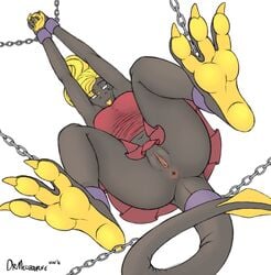 anthro anus bondage bondage bound chains clothed clothing drmellbourne female penetration pussy scalie smile solo tongue tongue_out