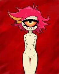 1_eye 1eye 1girls akim_j beige_skin female female_only flat_chest girl hazbin_hotel looking_at_viewer monster_girl niffty petite pink_hair red_hair self_upload slim smile solo solo_female