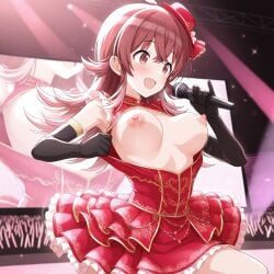 ai_generated bouncing_breasts dancing flashing_breasts idol idolmaster_shiny_colors komiya_kaho on_stage