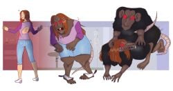 2021 accessory anal anal_sex anthro black_body black_fur bottomwear brown_hair clothing denim denim_bottomwear denim_clothing diana_lombard digital_drawing_(artwork) digital_media_(artwork) duo female feral footwear fur glowing glowing_eyes glowing_red_eyes hair hair_accessory human_to_feral jeans looking_back male male/female mammal martin_mystery_(series) murid murine nude_anthro opals pants penetration purple_clothing purple_shirt purple_t-shirt purple_topwear rat rat_man_(martin_mystery) red_eyes rodent scratch_mark sequence shirt shoes simple_background sneakers species_transformation t-shirt topwear torn_clothing torn_sneakers transformation white_background