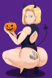 1girl 1girls android android_18 android_girl ass ass_focus ass_tattoo back back_view big_boobs big_breasts black_bodysuit black_heels black_high-heels black_high_heels black_highheels blacked bodysuit boobs cleavage cuckold cyborg cyborg_girl demon demon_costume demon_girl demon_horns demon_tail devil_costume devil_girl devil_horns devil_tail dragon_ball dragon_ball_super dragon_ball_z earring earrings halloween halloween_costume heels high_heels holding_object holding_pumpkin interracial lear80974631317 lear_(artist) light-skinned_female light_skin milf mother netorare ntr open_back_bodysuit parted_lips pumpkin purple_background queen_of_spades queen_of_spades_symbol queen_of_spades_tattoo red_earring red_earrings shadow sideboob squatting squatting_position thick thick_ass thick_butt thick_legs thick_thighs thighs turned_around turned_head turning_around turning_head white_female white_woman wife