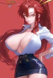 1girls ai_generated areola_slip big_breasts curvy curvy_figure female female_only huge_breasts jewelry marshalperv open_clothes pervmarshal ponytail red_hair shirt skirt solo solo_female tagme tagme_(artist) teacher tengen_toppa_gurren-lagann tengen_toppa_gurren_lagann thick_thighs thin_waist yellow_eyes yoko_littner