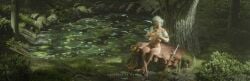 3d breasts cd_projekt_red ciri crossed_legs female forest light-skinned_female loog3d mascara nipples no_panties outdoors scar solo sword the_witcher_(series) the_witcher_3:_wild_hunt undressing white_hair witcher_medallion