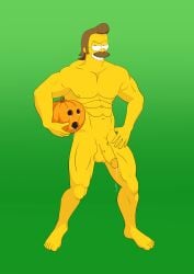 big_balls big_penis cum custom_character fan_art ghost glasses halloween halloween_costume muscles muscular_male ned_flanders pumpkin smiling the_simpsons toonfurart