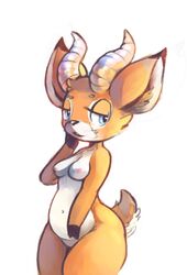 1girls 386mg animal_crossing antelope anthro areolae beau_(animal_crossing) big_ears blue_eyes breasts chubby erect_nipples female female_only fur half-closed_eyes horn looking_away mammal medium_breasts navel nintendo nipples nude rule_63 solo standing video_games