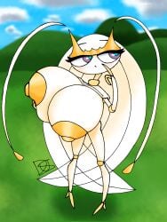 2024 absurd_res anthro areola arthropod ass big_areola big_breasts big_nipples blue_eyes blush breasts colored detailed_background digital_drawing_(artwork) digital_media_(artwork) dus duskizi female full-length_portrait generation_7_pokemon gold_body gold_skin hi_res huge_areola huge_breasts huge_nipples humanoid insects nintendo nipples nude open_mouth pheromosa pokemon pokemon_(species) portrait purple_eyes shaded short short_anthro short_stack signature size_difference skinny slim smaller_female solo ultra_beast white_body white_skin