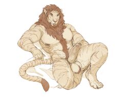 anthro balls colored_sketch erection feline humanoid_penis male male_only mammal muscular muscular_male nipple_piercing nipples oouna penis piercing pubes restricted_palette smile solo tiger uncut vein