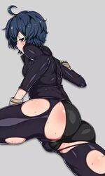 1girls animated ass cameltoe female female_only lk looking_at_viewer looking_back no_sound panties solo sweat torn_clothes video