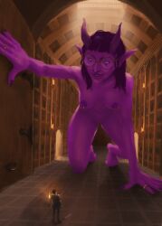 2d 2d_(artwork) 2d_artwork demon demon_girl dungeons_and_dragons giant_girl giantess human librarian library long_nipples nipple_piercing tiefling tiefling_girl