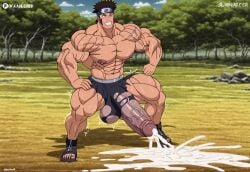 ai_generated cum growth hyper_cum hyper_penis hyper_testicles inuzuka_kiba kiba muscle_growth muscular