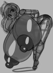 android angstrom bent_over cave_story curly_brace hanging_breasts hyper_breasts monochrome panties robot robot_girl