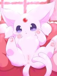 2021 3_toes absurd_res anus big_ears blurred_background blush blush_stickers chibi colored detailed_background digital_drawing_(artwork) digital_media_(artwork) dot_nose eeveelution espeon feet female feral forehead_gem forked_tail front_view full-length_portrait fur fur_tuft gem generation_2_pokemon genitals hi_res inner_ear_fluff inside iris kemono light light_body light_fur light_tail lighting lying monotone_body monotone_fur monotone_tail nakimayo nintendo no_sclera on_back open_mouth pawpads paws pillow pink_anus pink_pawpads pink_pussy pokemon pokemon_(species) portrait pupils purple_body purple_ears purple_eyes purple_fur purple_pupils purple_tail pussy quadruped shaded slit_pupils solo tail toes tuft unusual_anatomy unusual_tail window