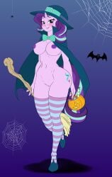 anthro anthrofied areola big_breasts biped blush breasts clothing equid equine female friendship_is_magic genitals halloween hasbro hat headgear headwear hi_res holidays horn legwear mammal my_little_pony mythological_creature mythological_equine mythology nipples pia-sama pussy smile solo starlight_glimmer_(mlp) thick_thighs thigh_highs unicorn witch_hat