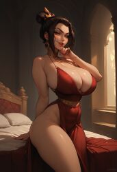 1girls avatar_the_last_airbender azula dark_hair edenaiart huge_breasts looking_at_viewer red_eyes slim_waist solo solo_female solo_focus thick_thighs thighs tied_hair